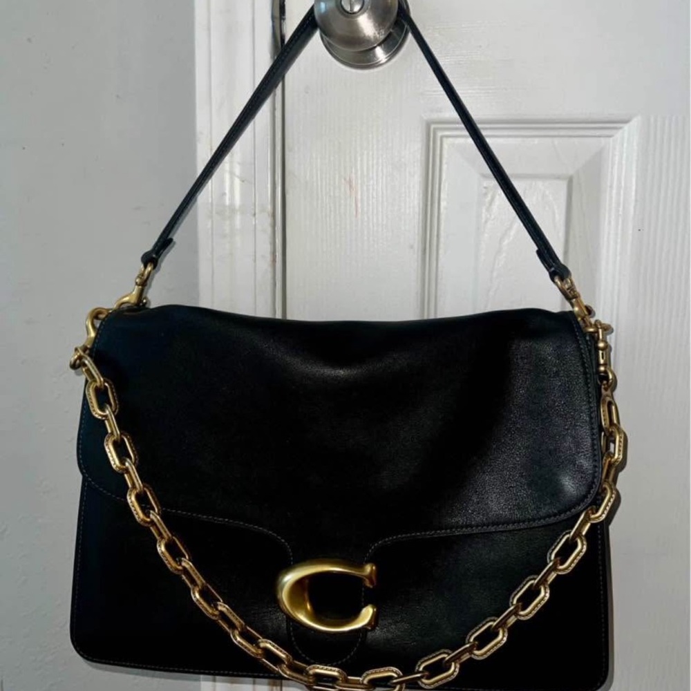Coach Black Shoulder Bag with Gold Chain